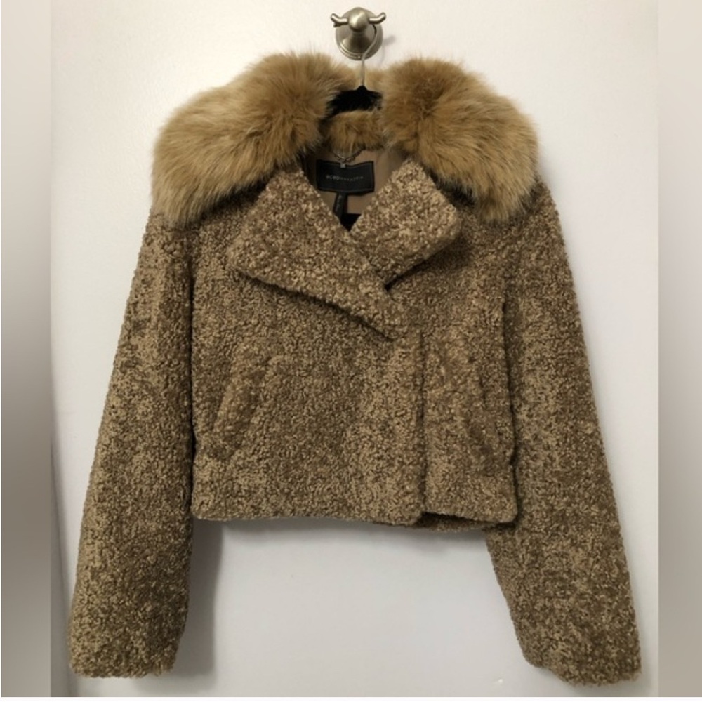 BCBGMAXAZRIA Fur Collared Teddy Jacket